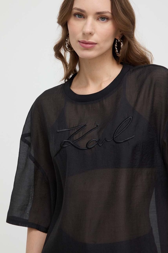 Tričko Karl Lagerfeld kulatý černá 241W1708