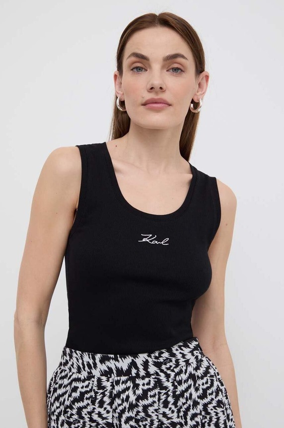 Βαμβακερό τοπ Karl Lagerfeld μαύρο 241W1712