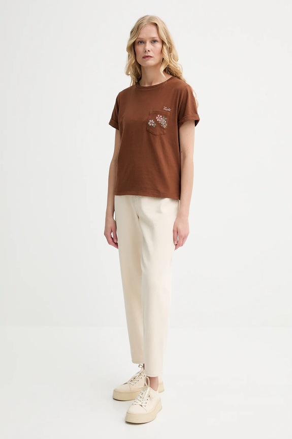 Βαμβακερό μπλουζάκι Levi's A7212 καφέ SS25