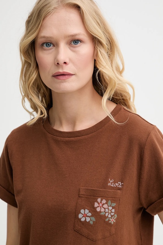 Βαμβακερό μπλουζάκι Levi's καφέ A7212