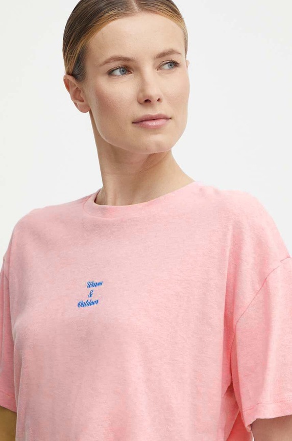 Picture t-shirt z domieszką lnu Hampy okrągły różowy WTS483