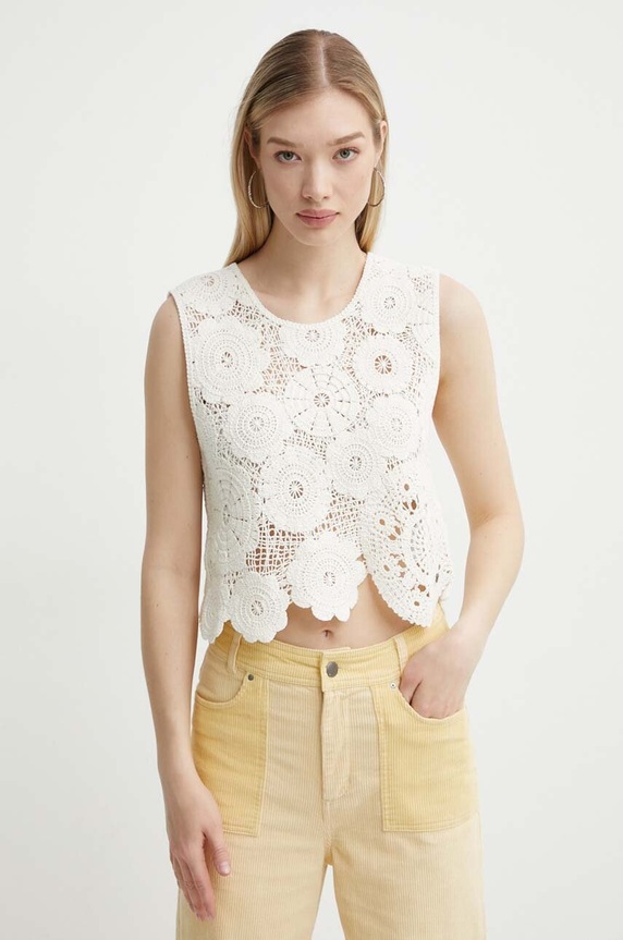 Bavlněný top Desigual YELLIT hladký béžová 24SWTK98