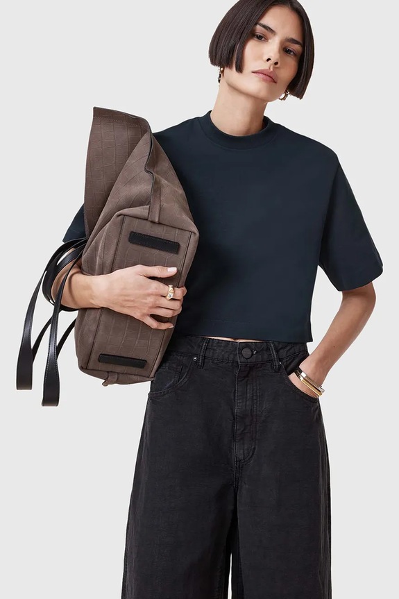 AllSaints pamut póló LOTTIE TEE W132JA sötétkék