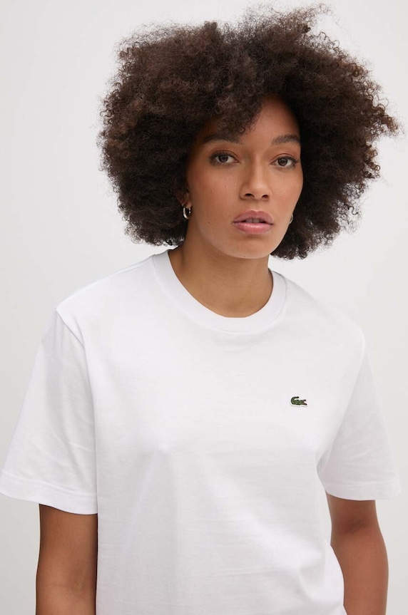 Lacoste tricou de femei din bumbac uni alb TF7215