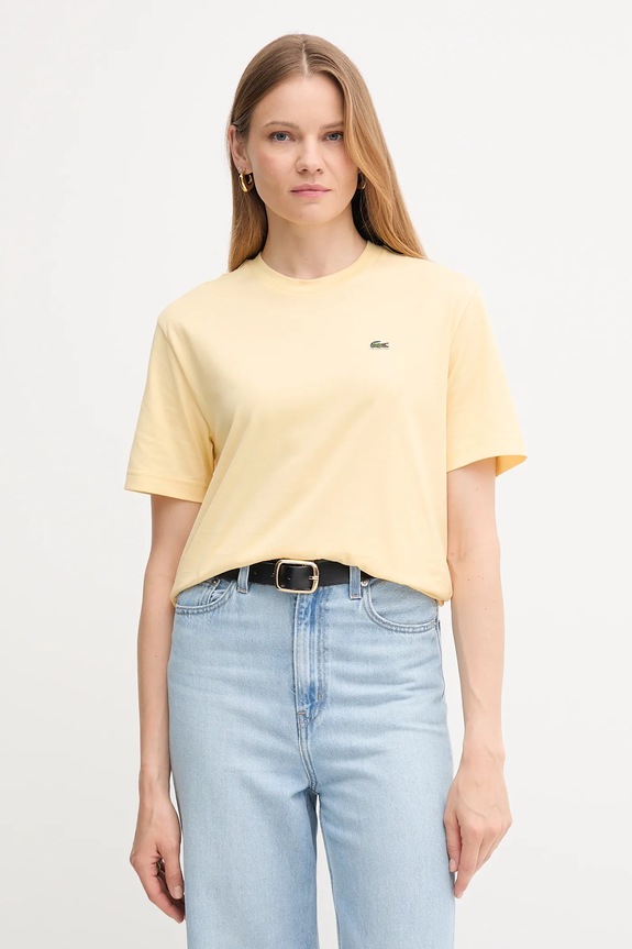 Lacoste tricou de femei din bumbac uni galben TF7215