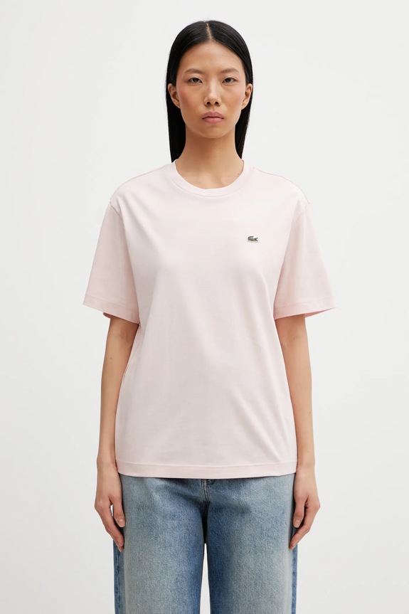 Lacoste T-shirt bawełniany damski gładkie różowy TF7215