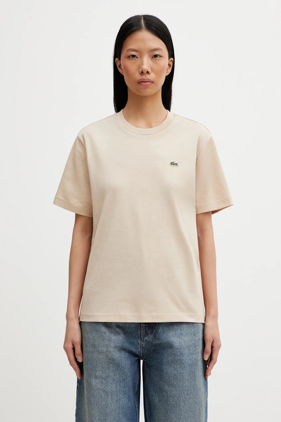 Lacoste T-shirt bawełniany damski beżowy TF7215