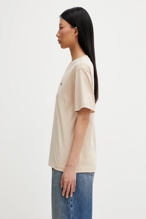 Lacoste T-shirt bawełniany damski TF7215 beżowy SS26