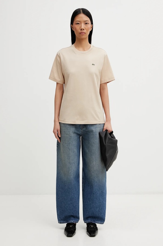 Lacoste T-shirt bawełniany damski TF7215 beżowy