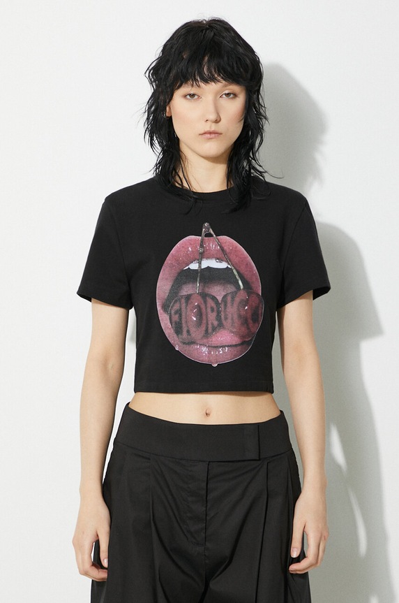 Fiorucci t-shirt Mouth Print z elastanem czarny W01FPTSH094CJ03BK01