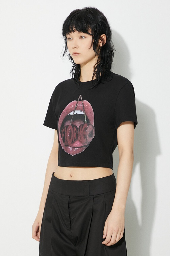 Fiorucci t-shirt Mouth Print czarny W01FPTSH094CJ03BK01