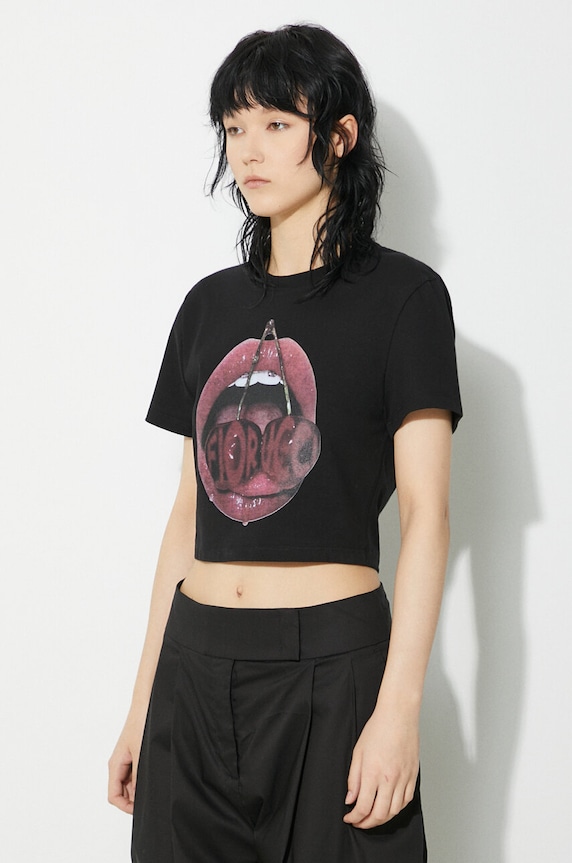 Fiorucci t-shirt Mouth Print czarny W01FPTSH094CJ03BK01