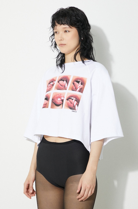 Fiorucci tricou din bumbac Mouth Print Cropped Padded T-Shirt alb U01FPTSH106CJ01WH01