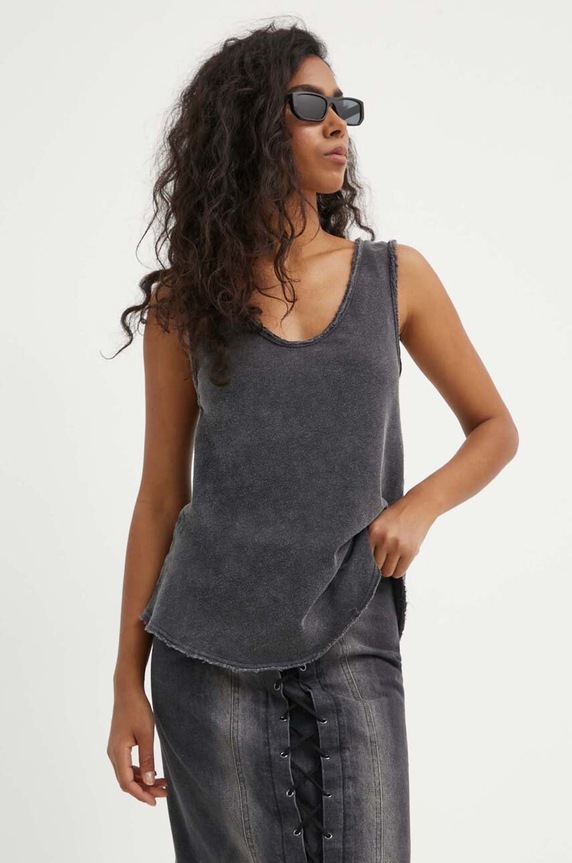 American Vintage top bawełniany DEBARDEUR COL U bawełna szary SON29GE24