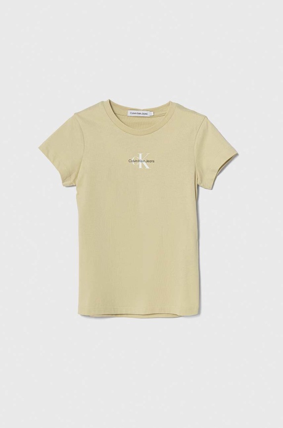 Παιδικό βαμβακερό μπλουζάκι Calvin Klein Jeans πράσινο IG0IG01470.128.176.PPYH