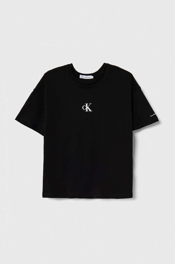Otroška bombažna kratka majica Calvin Klein Jeans Okrogel črna IG0IG02136.128.176.PPYH