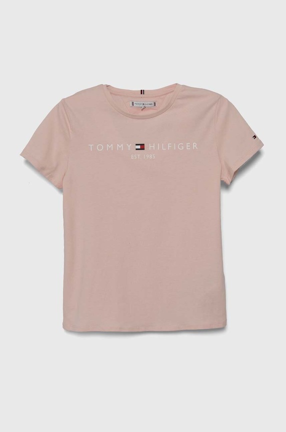 Otroška bombažna kratka majica Tommy Hilfiger Okrogel roza KG0KG05242.128.176.PPYH