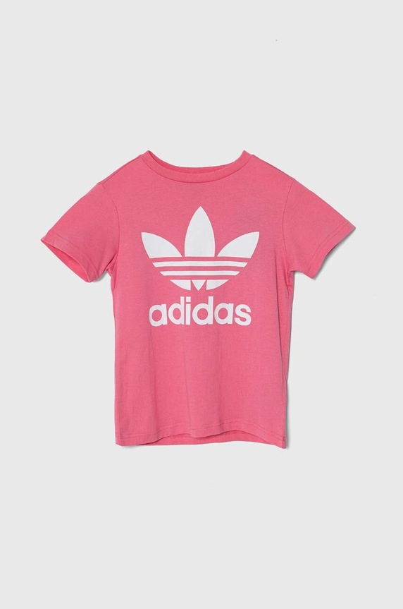 Παιδικό βαμβακερό μπλουζάκι adidas Originals TREFOIL TEE στάμπα ροζ IN8445