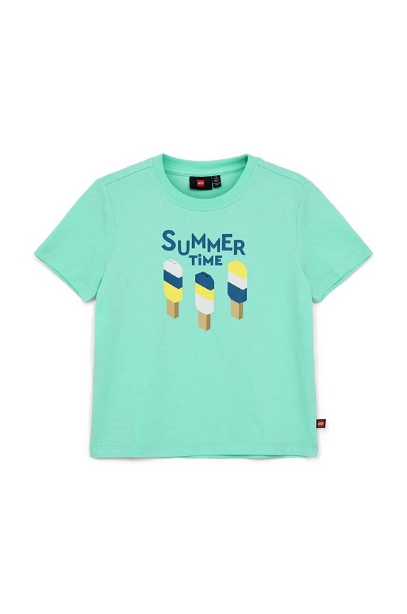 Παιδικό βαμβακερό μπλουζάκι Lego στάμπα τιρκουάζ 12011220