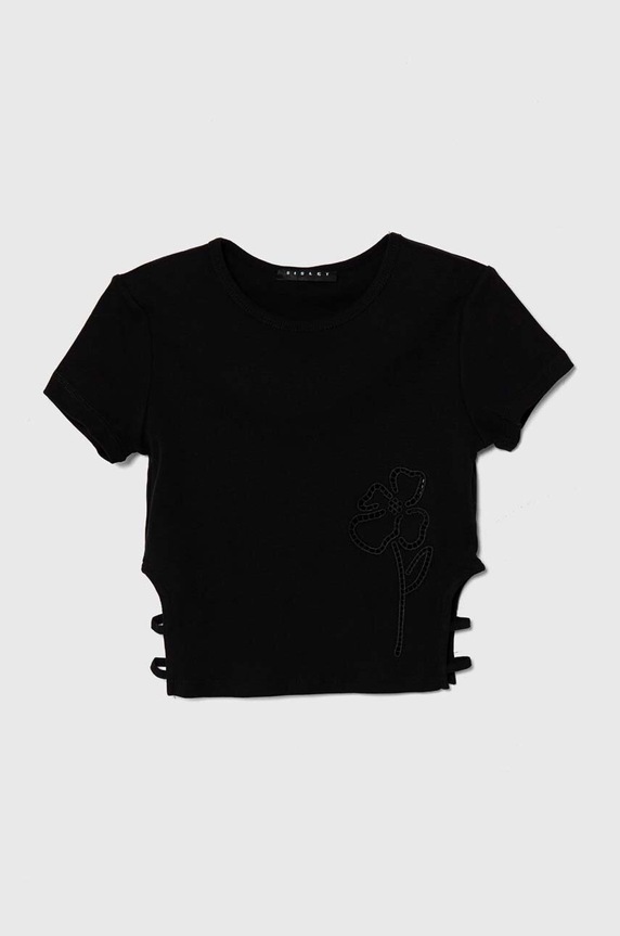 Sisley t-shirt bawełniany dziecięcy aplikacja czarny 3I9WX1047.G.Seasonal