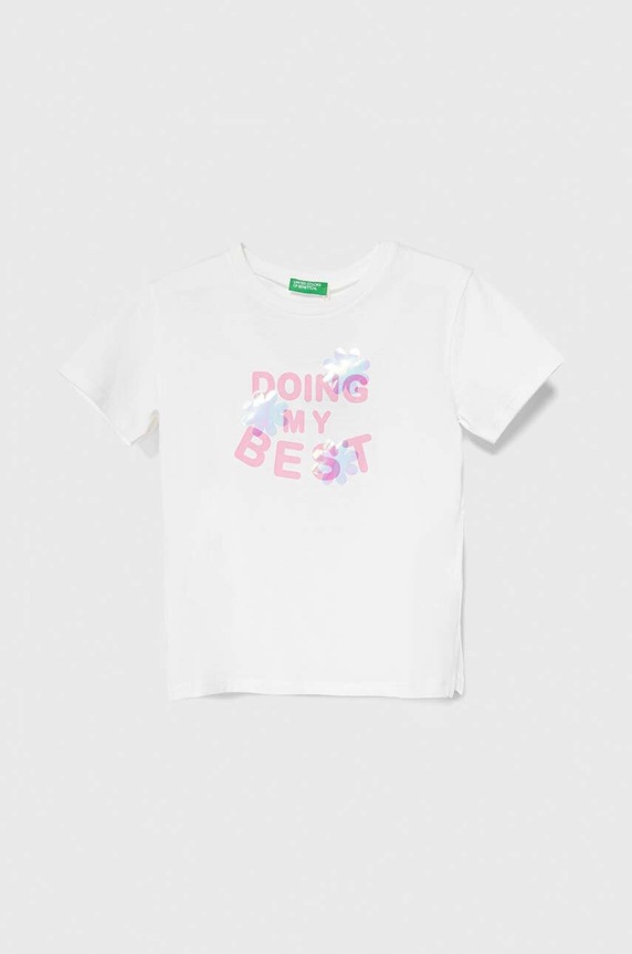 Dětské bavlněné tričko United Colors of Benetton kulatý béžová 3096G10E5.P.Seasonal