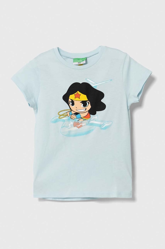 Dětské bavlněné tričko United Colors of Benetton kulatý modrá 3096G10EC.P.Seasonal