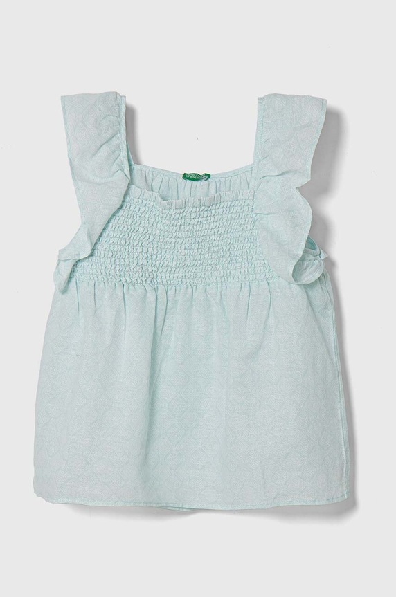 Dětská lněná halenka United Colors of Benetton len tyrkysová 56A9CQ02Q.G.Seasonal