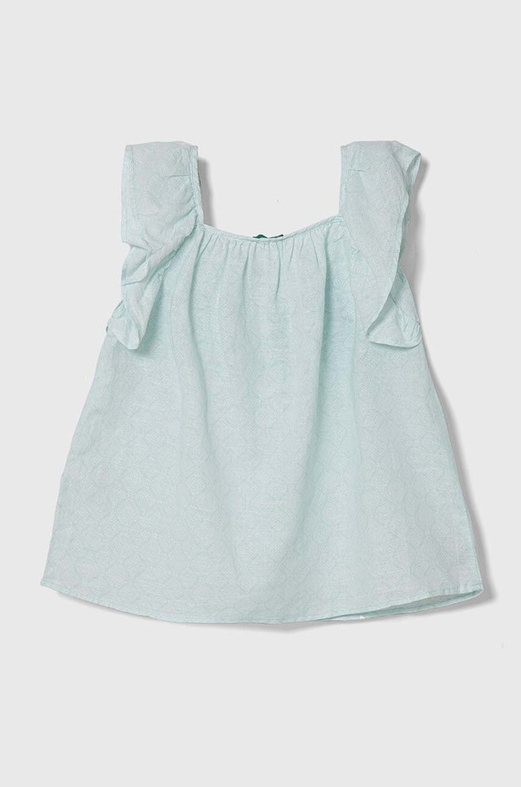 Dětská lněná halenka United Colors of Benetton 56A9CQ02Q.G.Seasonal tyrkysová SS24