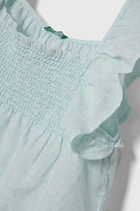DÍVKA Dětská lněná halenka United Colors of Benetton 56A9CQ02Q.G.Seasonal tyrkysová