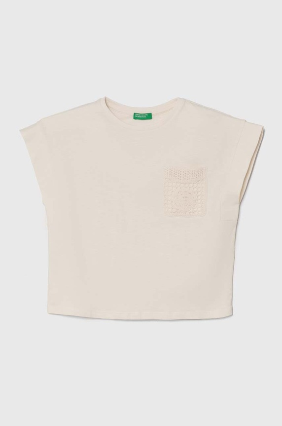 United Colors of Benetton t-shirt dziecięcy z elastanem beżowy 3JFAC10IY.G.Seasonal