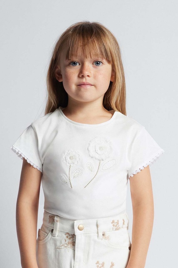 Mayoral t-shirt bawełniany dziecięcy nadruk beżowy 3083.6D.Mini.PPYH