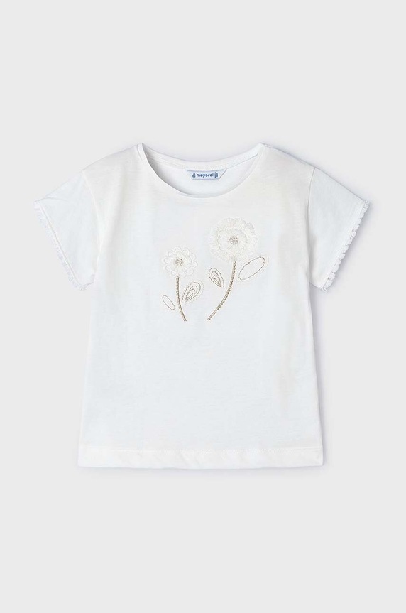 Mayoral t-shirt bawełniany dziecięcy 3083.6D.Mini.PPYH beżowy SS24