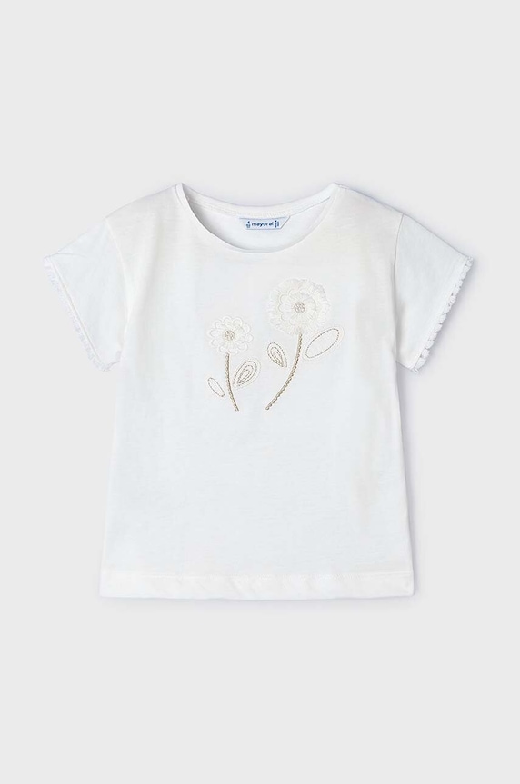Mayoral t-shirt bawełniany dziecięcy 3083.6D.Mini.PPYH beżowy SS24