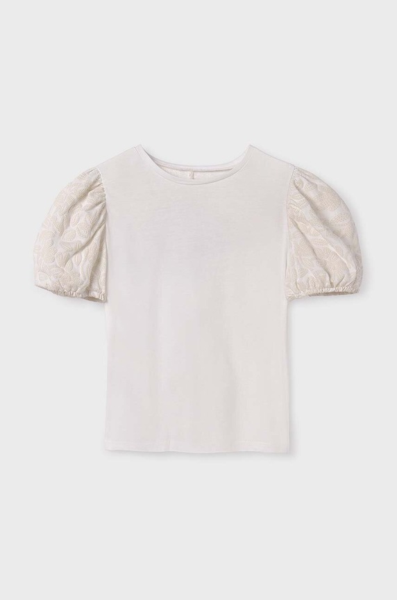 Mayoral t-shirt bawełniany dziecięcy 6014.8F.Junior.PPYH beżowy SS24