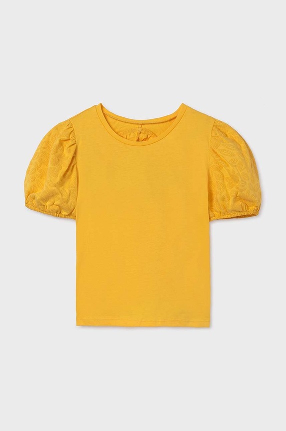 Mayoral t-shirt bawełniany dziecięcy bawełna żółty 6014.8F.Junior.PPYH