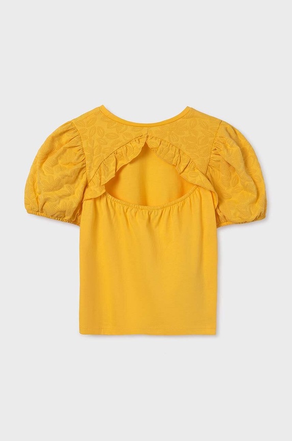 Mayoral t-shirt bawełniany dziecięcy 6014.8F.Junior.PPYH żółty SS24
