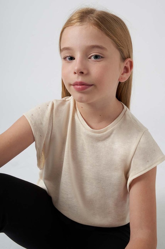 Mayoral t-shirt dziecięcy z elastanem beżowy 6019.8E.Junior.PPYH