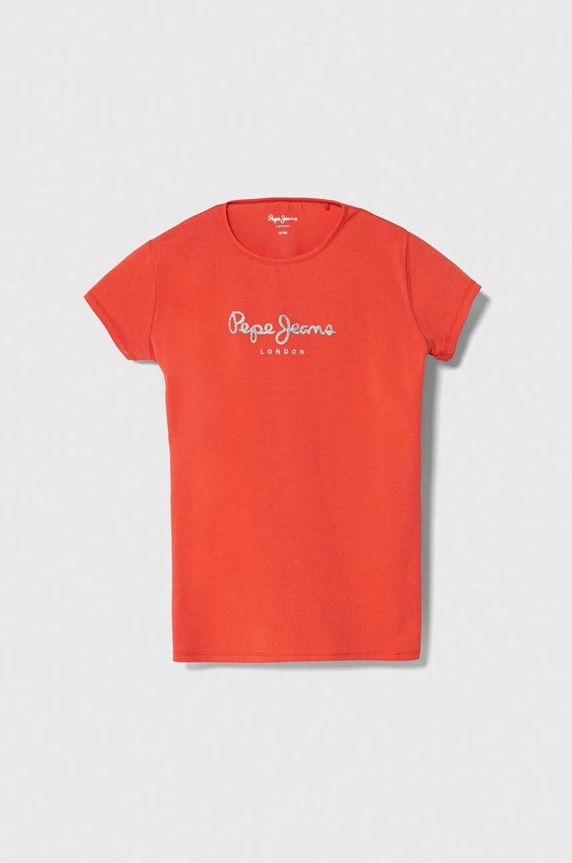 Dětské tričko Pepe Jeans HANA GLITTER s elastanem červená PG503064