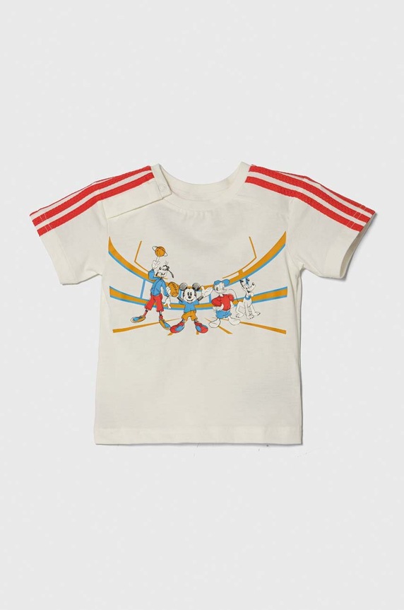 adidas t-shirt bawełniany dziecięcy x Disney nadruk beżowy IN7280