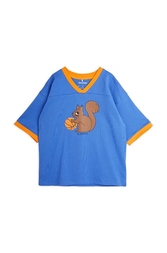 Mini Rodini t-shirt bawełniany dziecięcy Squirrel 2422015360 niebieski SS24
