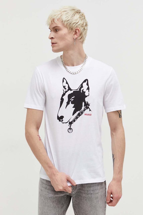 HUGO t-shirt bawełniany nadruk biały 50504916