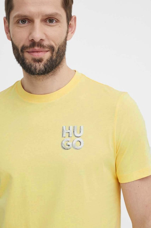 Bavlnené tričko HUGO potlač žltá 50508944