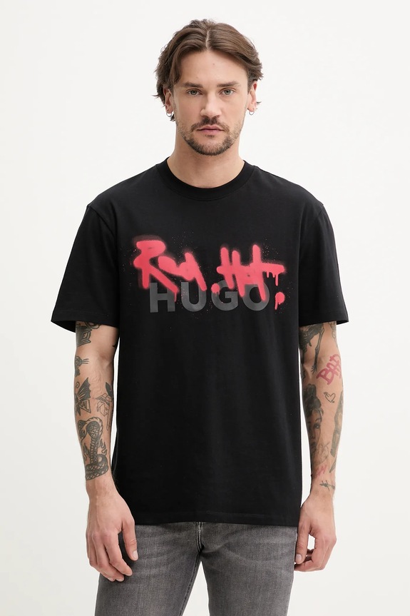 HUGO t-shirt bawełniany nadruk czarny 50508513