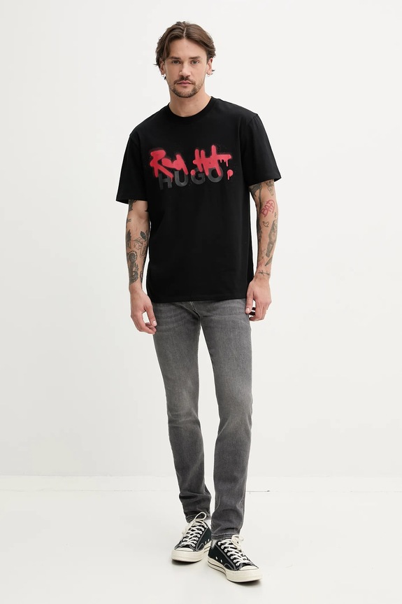 HUGO t-shirt bawełniany 50508513 czarny SS25