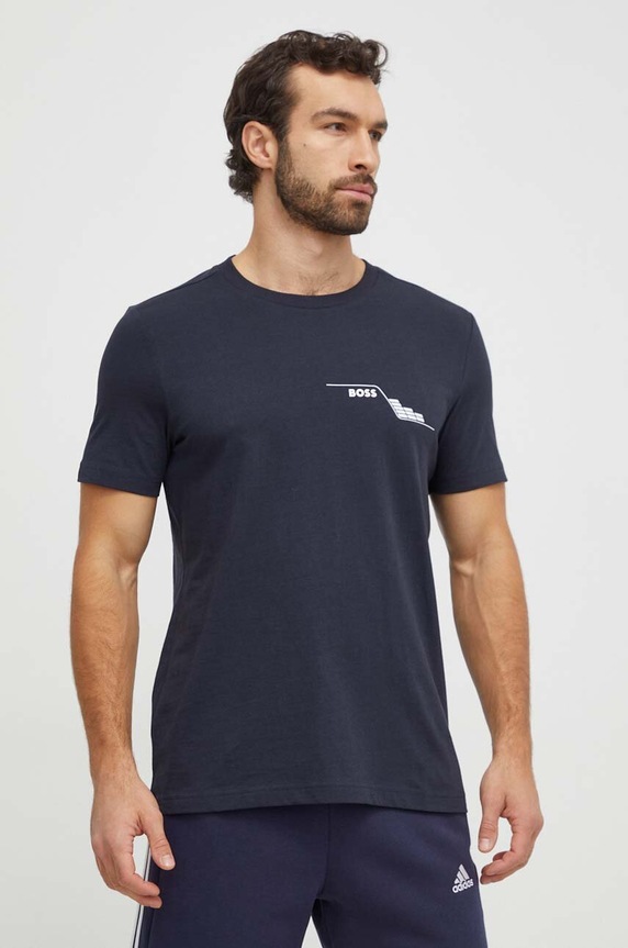 BOSS Green t-shirt bawełniany nadruk granatowy 50506358