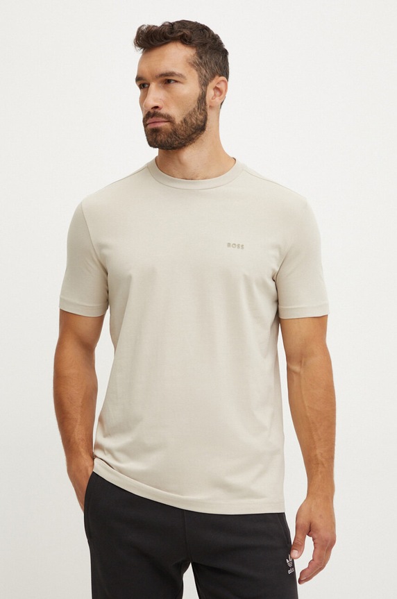 BOSS Green T-shirt męski z elastanem beżowy 50506373