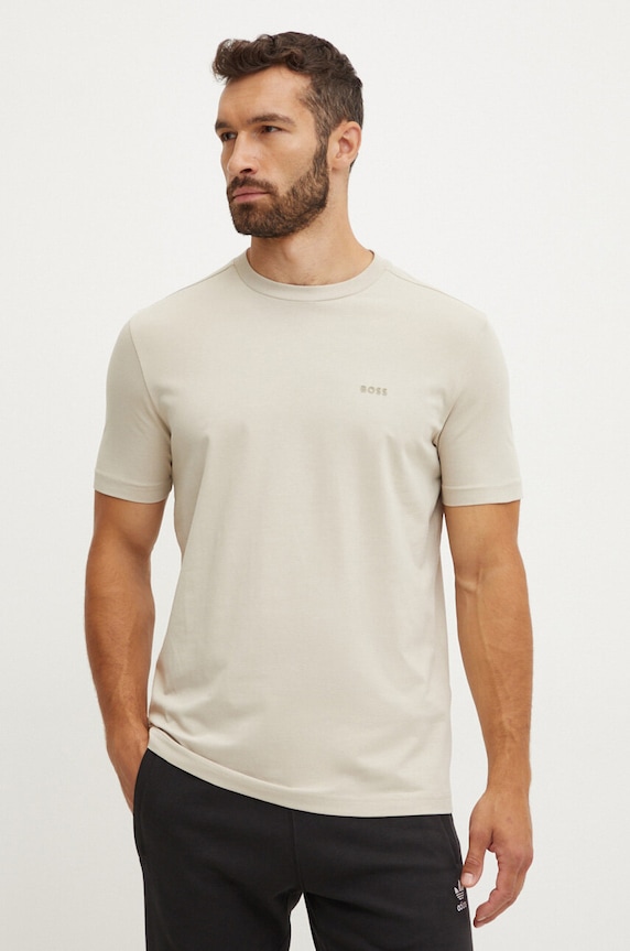 BOSS Green T-shirt męski z elastanem beżowy 50506373