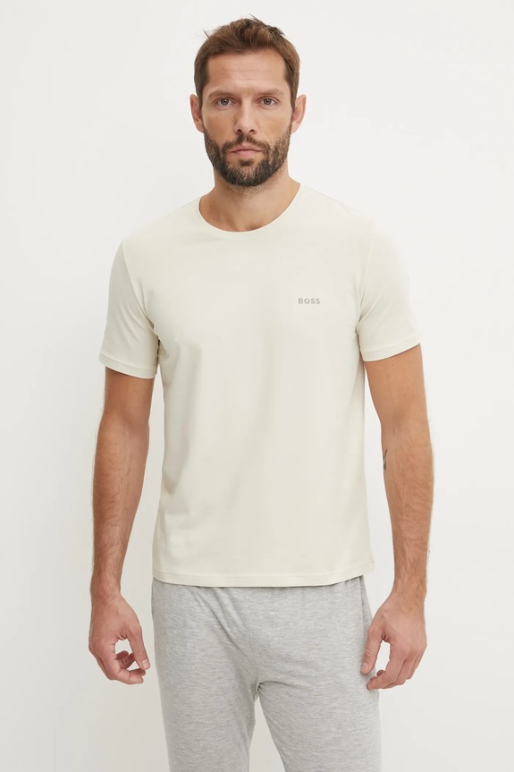 BOSS T-shirt lounge męski bawełniany z elastanem Mix&Match T-Shirt R z elastanem beżowy 50515312