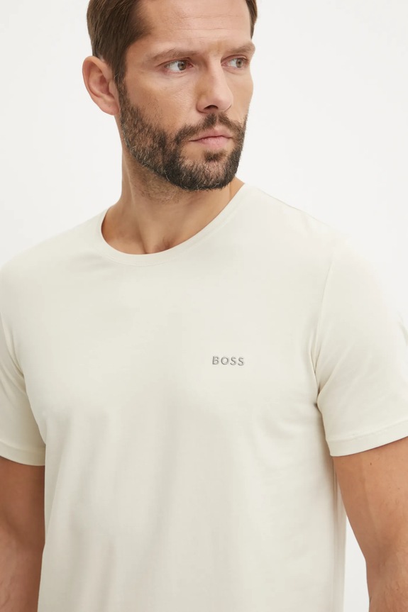 BOSS T-shirt lounge męski bawełniany z elastanem Mix&Match T-Shirt R beżowy 50515312