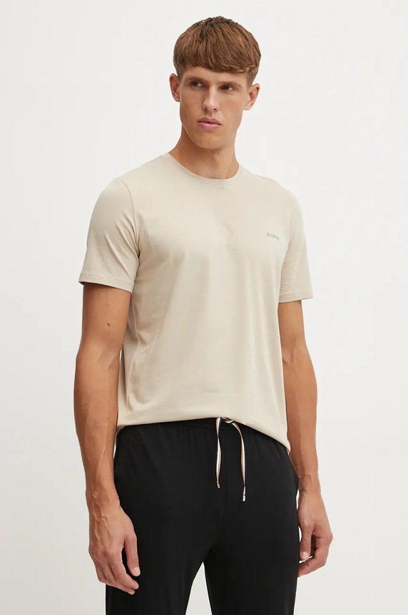 BOSS loungwear tričko pánské bavlněné s elastanem Mix&Match T-Shirt R hladký béžová 50515312